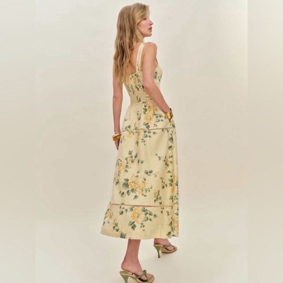 NWT Reformation Everett Linen Tiered Midi Maxi Dress Radiance Yellow Floral - Picture 3 of 9